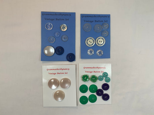 Vintage 1950's Variety Buttons, Shank, Flat, Green, Blue, Clear, Pink, Purple, Various Sizes, Shiny, White, Sewing, Scrapbooking, Crafts