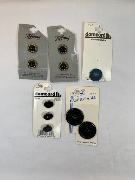Vintage Tiffany, Domcord Buttons, Flat, Shank, Black, Gold, Silver, Blue, Various Sizes, Shiny, Sewing, Scrapbooking, Crafts, Round