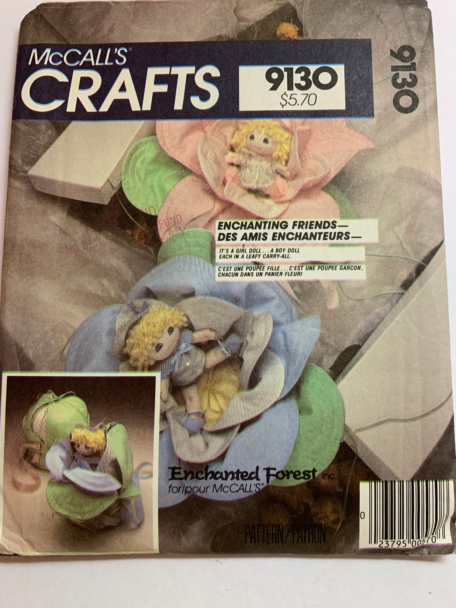 McCall's Sewing Pattern 9130 Crafts, Enchanted Forest Baby Dolls, Clothes, Basket, Dress, Bonnet, Top, Panties, Uncut, Vintage 1984