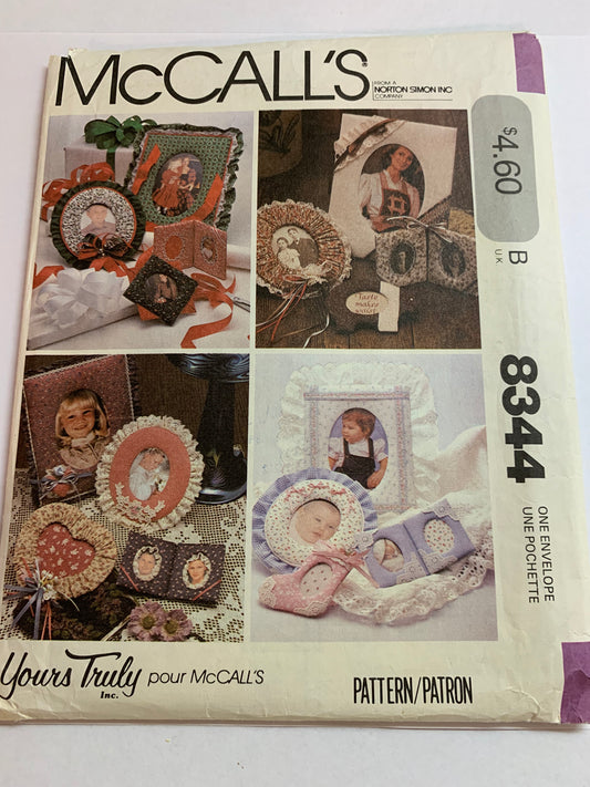 McCall's Sewing Pattern 8344 Crafts, Picture Frames, Rectangular, Christmas, Victorian, Country, Heart, Oval, Uncut, Vintage 1982