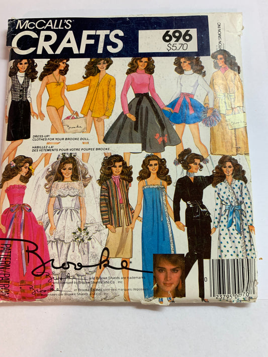 McCall's Sewing Pattern 696 Crafts, Doll Wardrobe, Brooke, Accessories, Clothes,, 11-12 Inch Doll, Dress, Pants, Bathing Suit, Coat, Jacket, Shawl, Uncut, Vintage 1983
