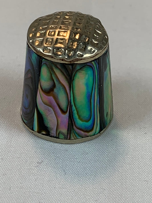 Thimble Souvenir, Gift, Abalone Shell Fragments, Metal, Sewing, Silver