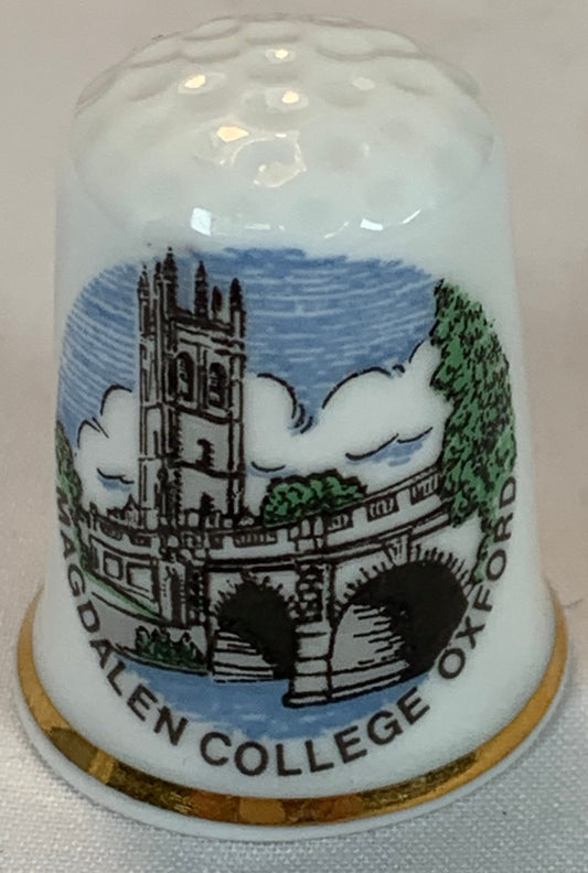 Thimble Souvenir, Gift, Maqdalen College Oxford Porcelain, Sewing, Gold Trim, Bone China