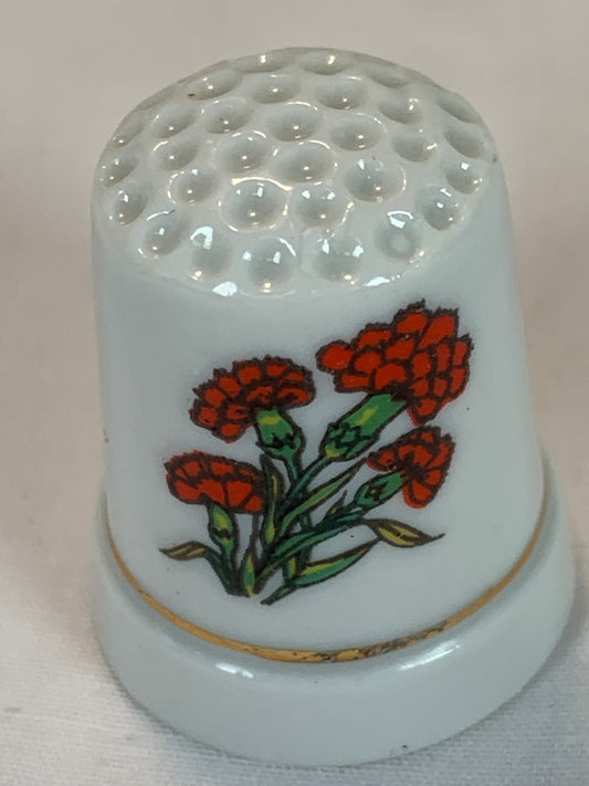 Thimble Souvenir, Gift, Orange Flowers, Porcelain, Sewing, Gold Trim