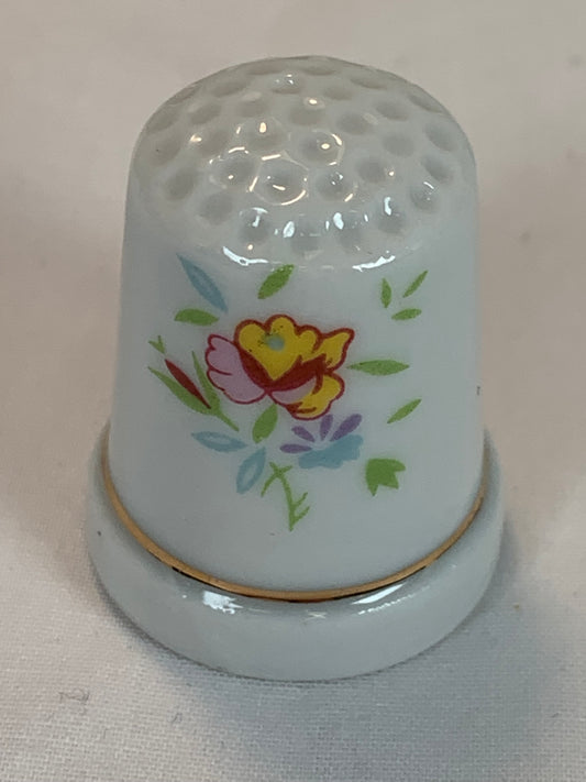 Thimble Souvenir, Gift, Yellow Flower, Porcelain, Sewing, Gold Trim