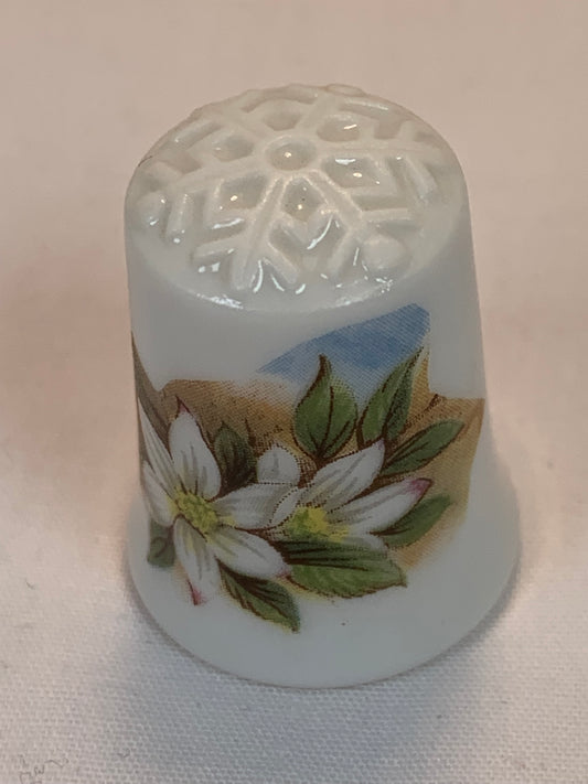 Thimble Souvenir, Gift, Pacific Dogwood, British Columbia Canada Porcelain, Sewing, Gold Trim