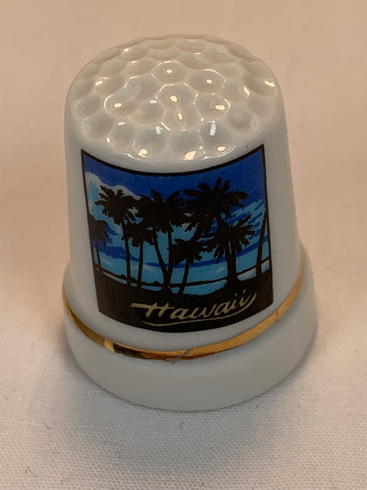 Thimble Souvenir, Gift, Hawaii, Porcelain, Sewing, Gold Trim