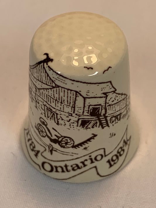 Thimble Souvenir, Gift, Ontario 1784-1984, Farm Yard, Porcelain, Sewing, Gold Trim