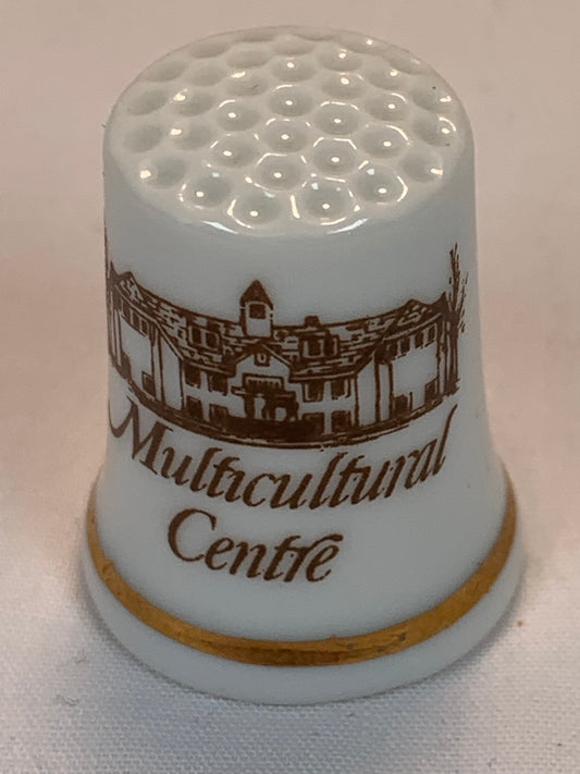 Thimble Souvenir, Gift, Multicultural Centre, Stony Plain, Porcelain, Sewing, Gold Trim