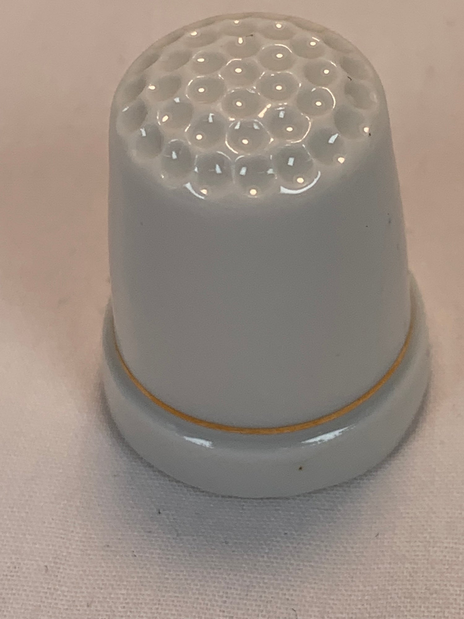 Thimble Souvenir, Gift, Blue Pink Butterfly, Yellow Flowers, Porcelain, Sewing, Gold Trim