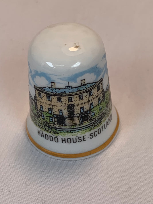 Thimble Souvenir, Gift, Haddo House, Scotland, Porcelain, Sewing, Gold Trim, Bone China