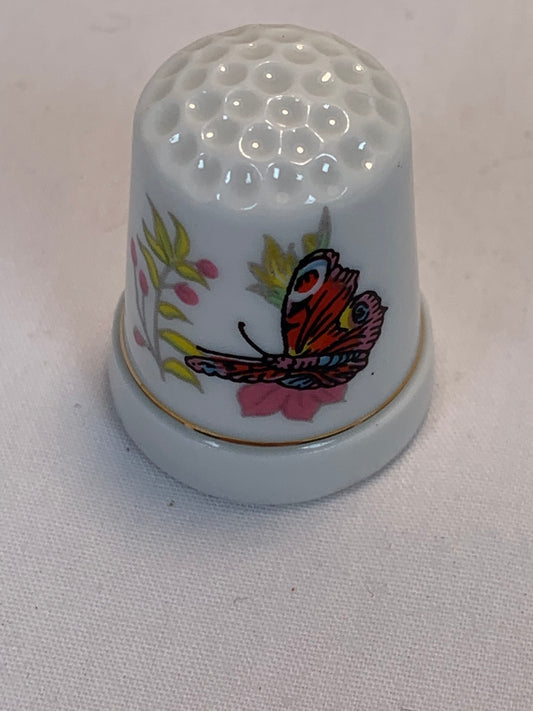Thimble Souvenir, Gift, Multi Colored Butterfly, Porcelain, Sewing, Gold Trim