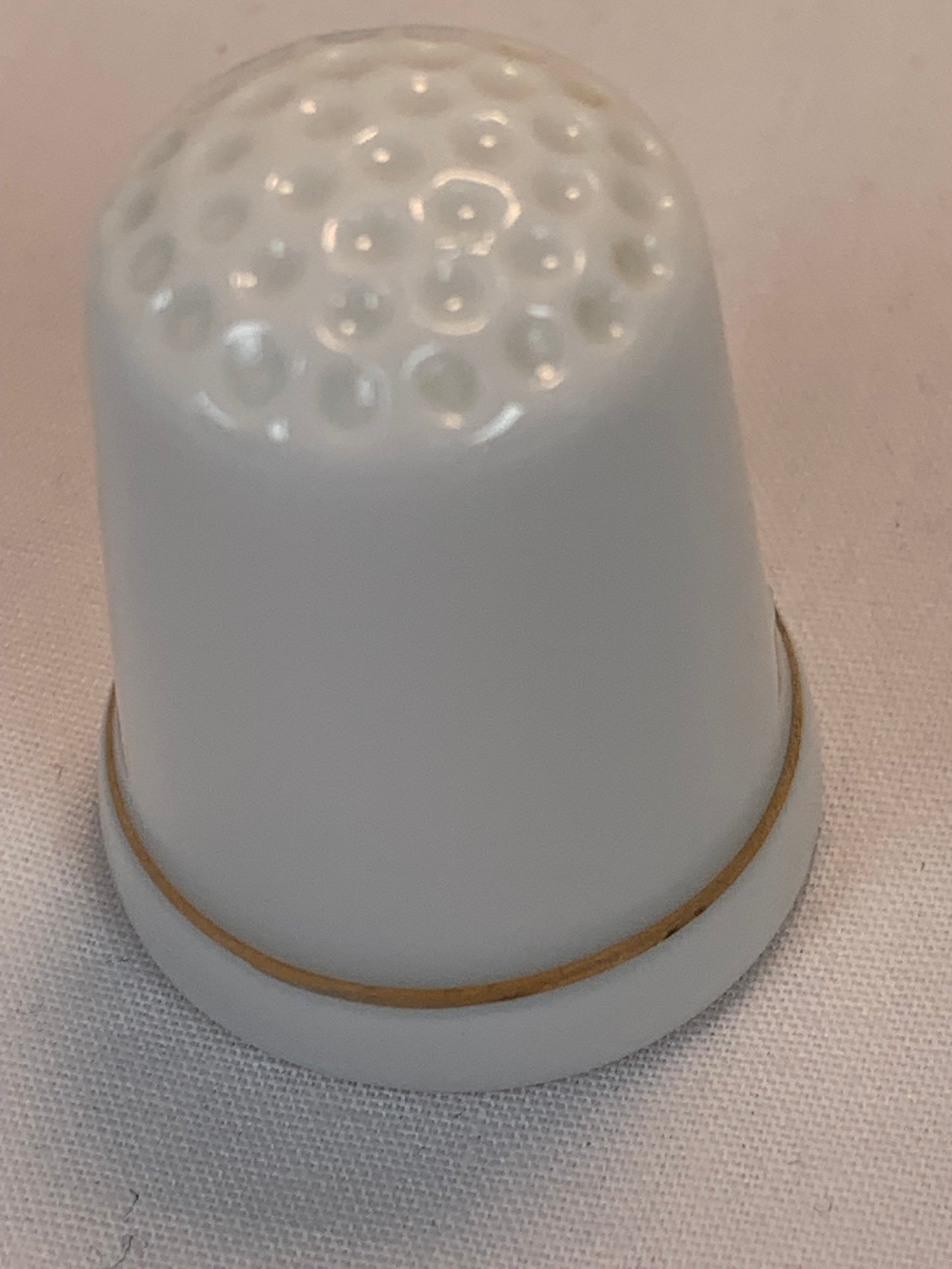 Thimble Souvenir, Gift, White Baby Fox, Porcelain, Sewing, Gold Trim