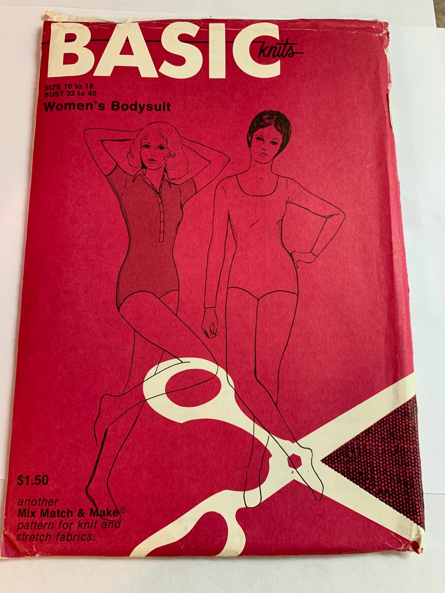 Basic Knits Sewing Pattern 115 Women's Bodysuit, 2 Variations, Snap Front, Long/Short Sleeves, Size 10-18, Uncut, Vintage 1972