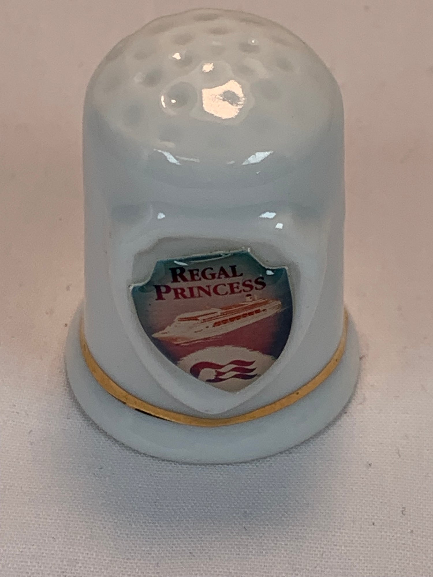 Thimble Souvenir, Gift, Regal Princess Cruise, Porcelain, Sewing, Gold Trim