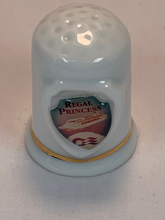 Thimble Souvenir, Gift, Regal Princess Cruise, Porcelain, Sewing, Gold Trim