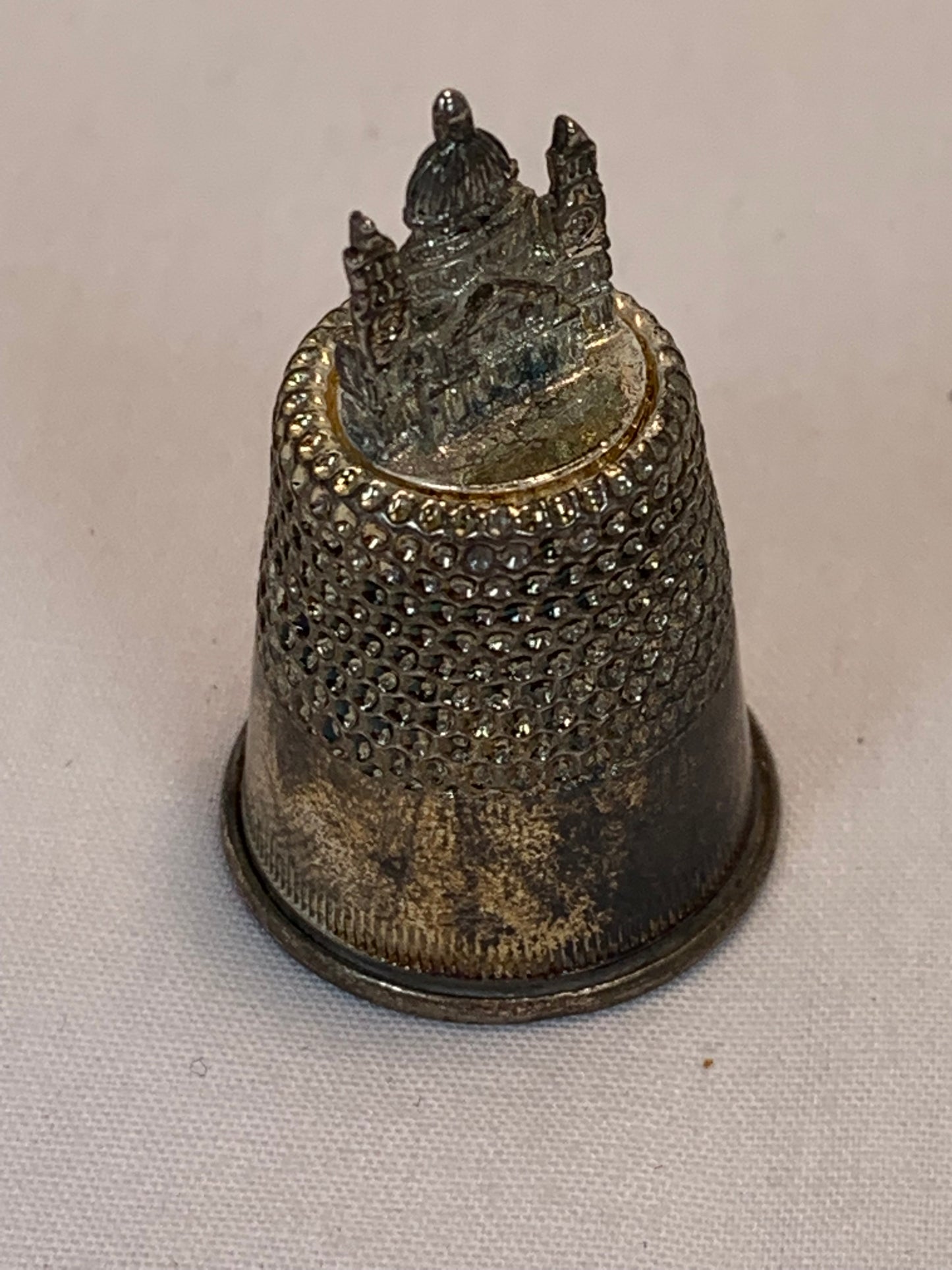 Thimble Souvenir, Gift, Castle, Silver Metal, Sewing