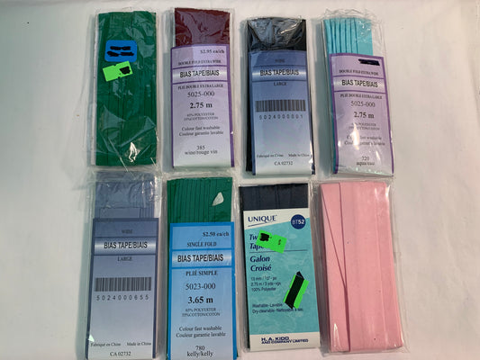 Bias Tape, Rick Rack, Seam Binding 8 Pkgs, New/Old Stock, Vintage, Blue, Green, Navy Blue, Multi-Colored, Pink, Scrapbooking, Junk Journals, Crafts, Sewing, (A-2)