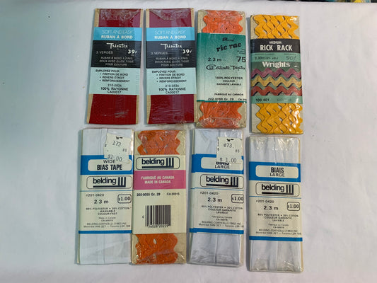Bias Tape, Hem Tape, Rick Rack, New/Old Stock, Vintage, Orange, White, Yellow, Red, Scrapbooking, Junk Journals, Crafts, Sewing, (A-4)