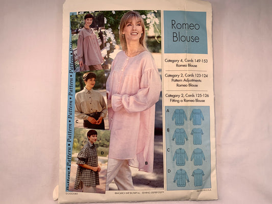 Sewing Step-By-Step Romeo Blouse, Category 4 Cards 149-153, Size 4-18, Cut, Vintage 1995