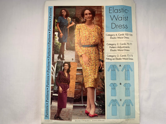 Sewing Step-By-Step Elastic Waist Dress, Category 4 Cards 102-105, Size 4-22, Uncut, Vintage 1994