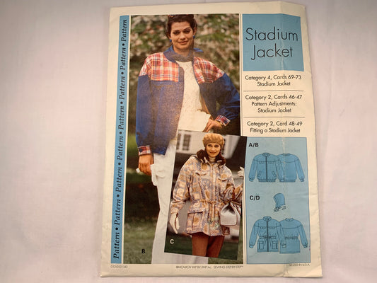 Sewing Step-By-Step Stadium Jacket, Zipper Front, Long Raglan Sleeves, Category 4 Cards 69-73, Size 4-22, Uncut, Vintage 1994