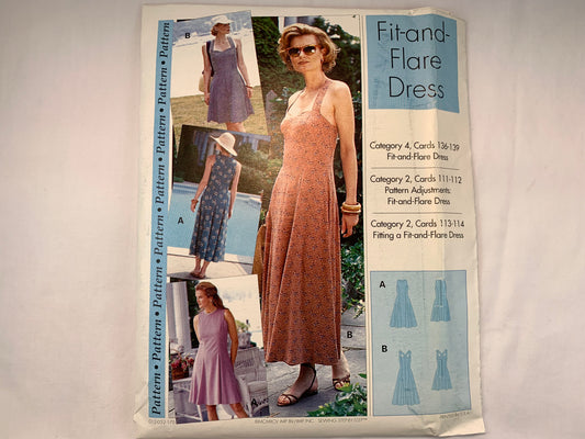 Sewing Step-By-Step Stadium Fit-And-Flare Dress,, Category 4 Cards 136-139, Size 4-22, Uncut, Vintage 1995