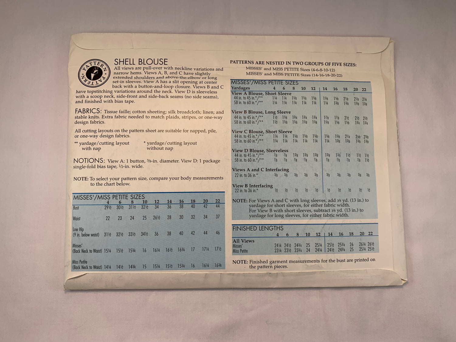 Sewing Step-By-Step Shell Blouse, Category 4 Cards 117-120, Size 4-22, Uncut, Vintage 1994