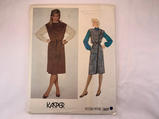 Vogue Kasper Sewing Pattern 2833 Misses' Dress, Jumper, Blouse, Loose-Filling, Size 8, Cut, Vintage 1970
