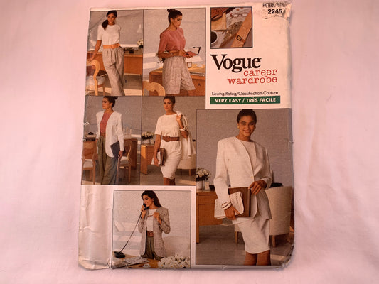 Vogue Sewing Pattern 2245, Misses' Jacket, Dress, Top, Shorts, Pants, Size 12-16, Uncut, Vintage 1989