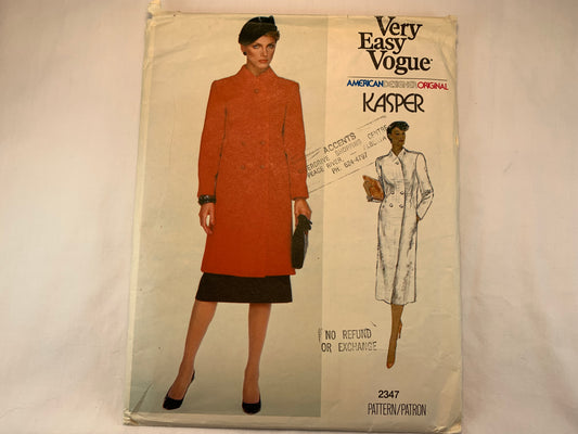 Vogue 2245, Misses' Kasper Coat, Skirt, Size 6, Uncut, Vintage 1989