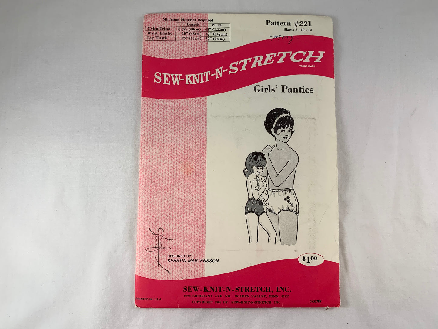 Sew-Knit-N-Stretch Pattern 221, Girls' Panties, Size 8-12 , Uncut, Vintage 1969