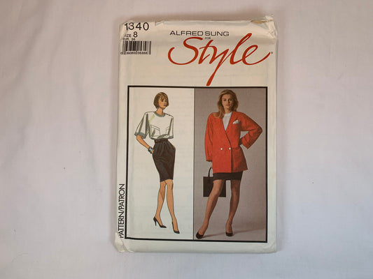 Style 1340 Misses' Unlined Jacket, Top Skirt, Size 8, Uncut, Vintage 1988