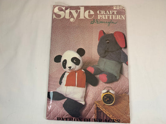 Style 2802 Stuffed Elephant, Panda, Scarf, Crafts, Toys Uncut, Vintage 1979