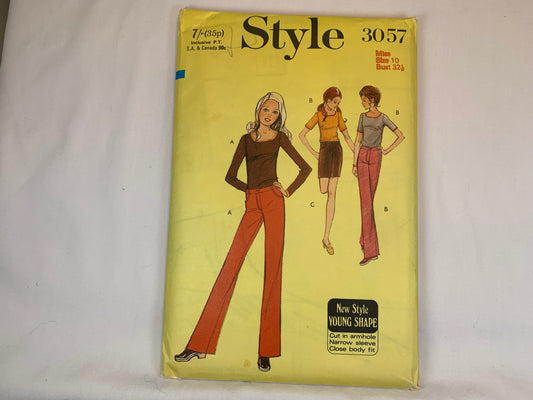 Style 3057 Girls' Tops, Shorts, Pants, T-Shirt, Size 10, Cut, Vintage 1970