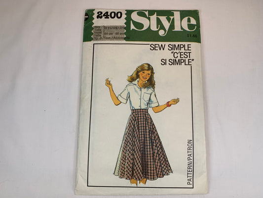 Style 2400 Girls' Circular Skirt, Size 11-14, Uncut, Vintage 1978