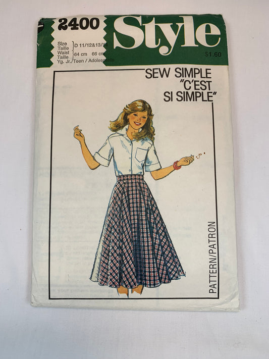 Style 2400 Girls' Circular Skirt, Size 11-14, Cut, Vintage 1978