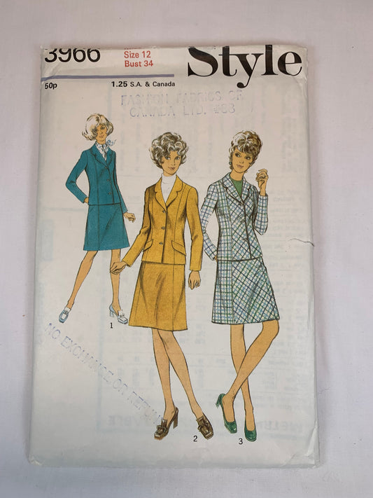 Style 1280 Misses' Skirt, Jacket, Size 12, Cut, Vintage 1972