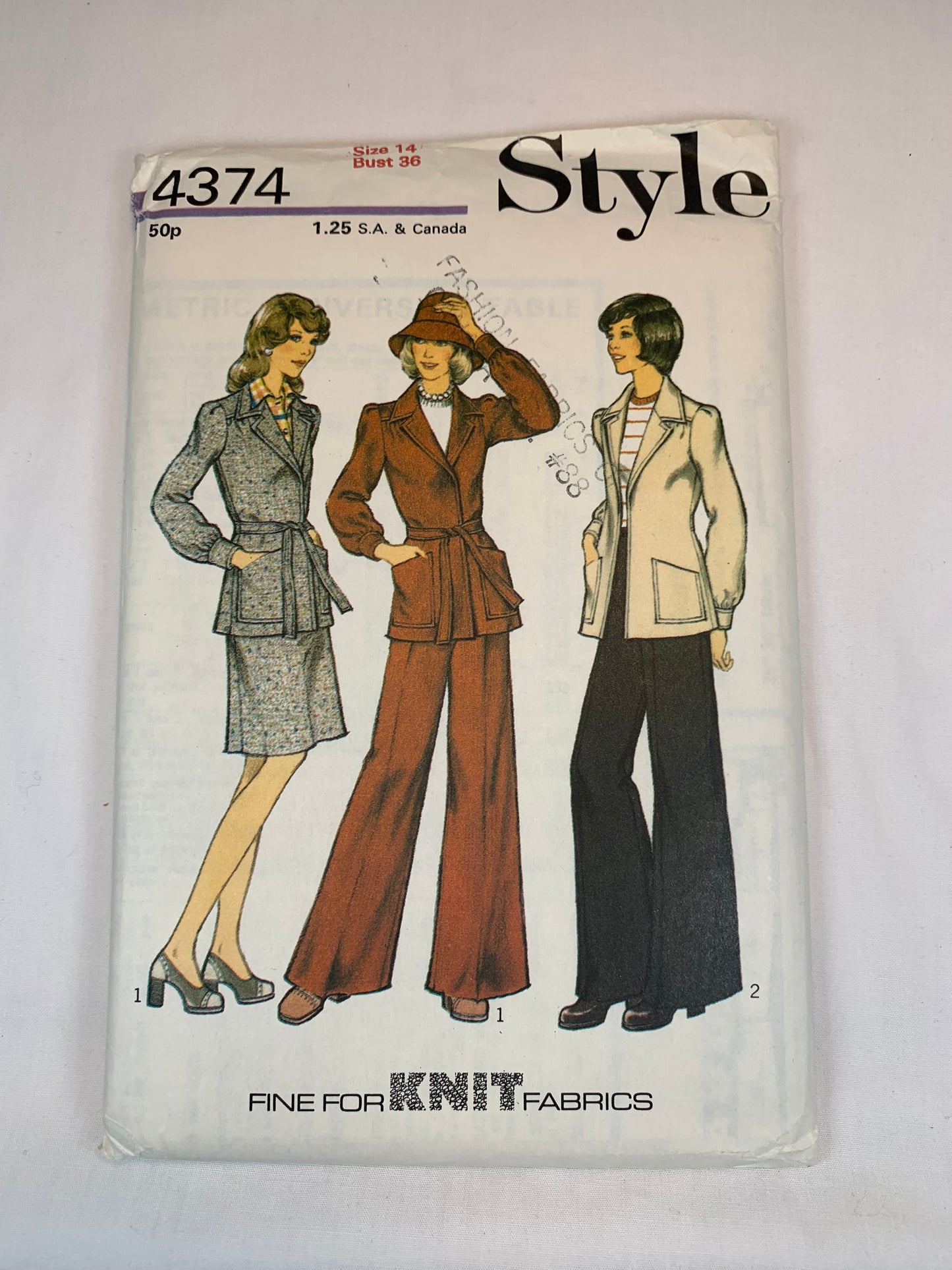 Style 1280 Misses' Skirt, Jacket, Pants, Size 14, Uncut, Vintage 1973