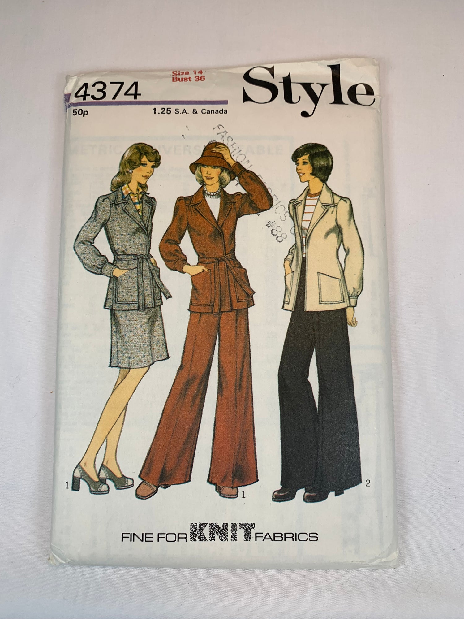 Style 1280 Misses' Skirt, Jacket, Pants, Size 14, Uncut, Vintage 1973