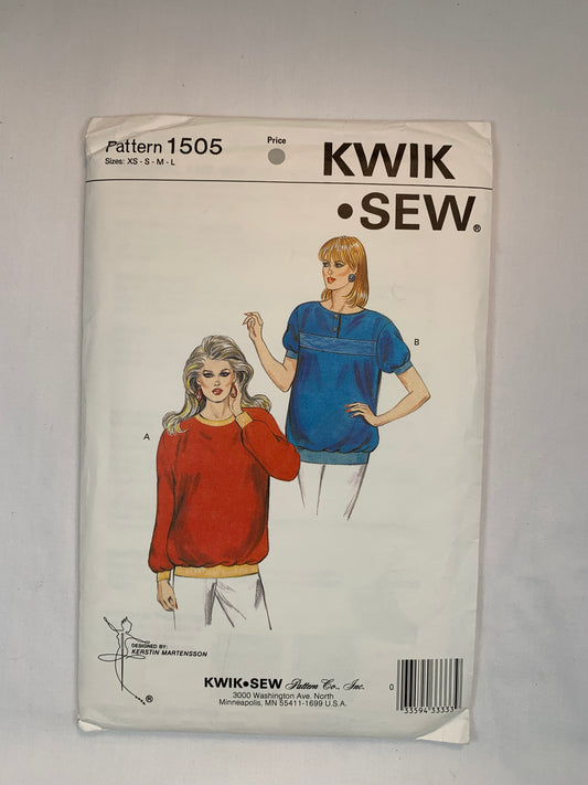 KWIK 1505 Misses' Maternity Tops, Size XS-L, Uncut, Vintage 1985