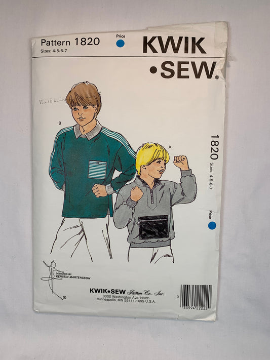 KWIK 1820 Boys' Shirts, Size 4-7, Cut, Vintage 1988