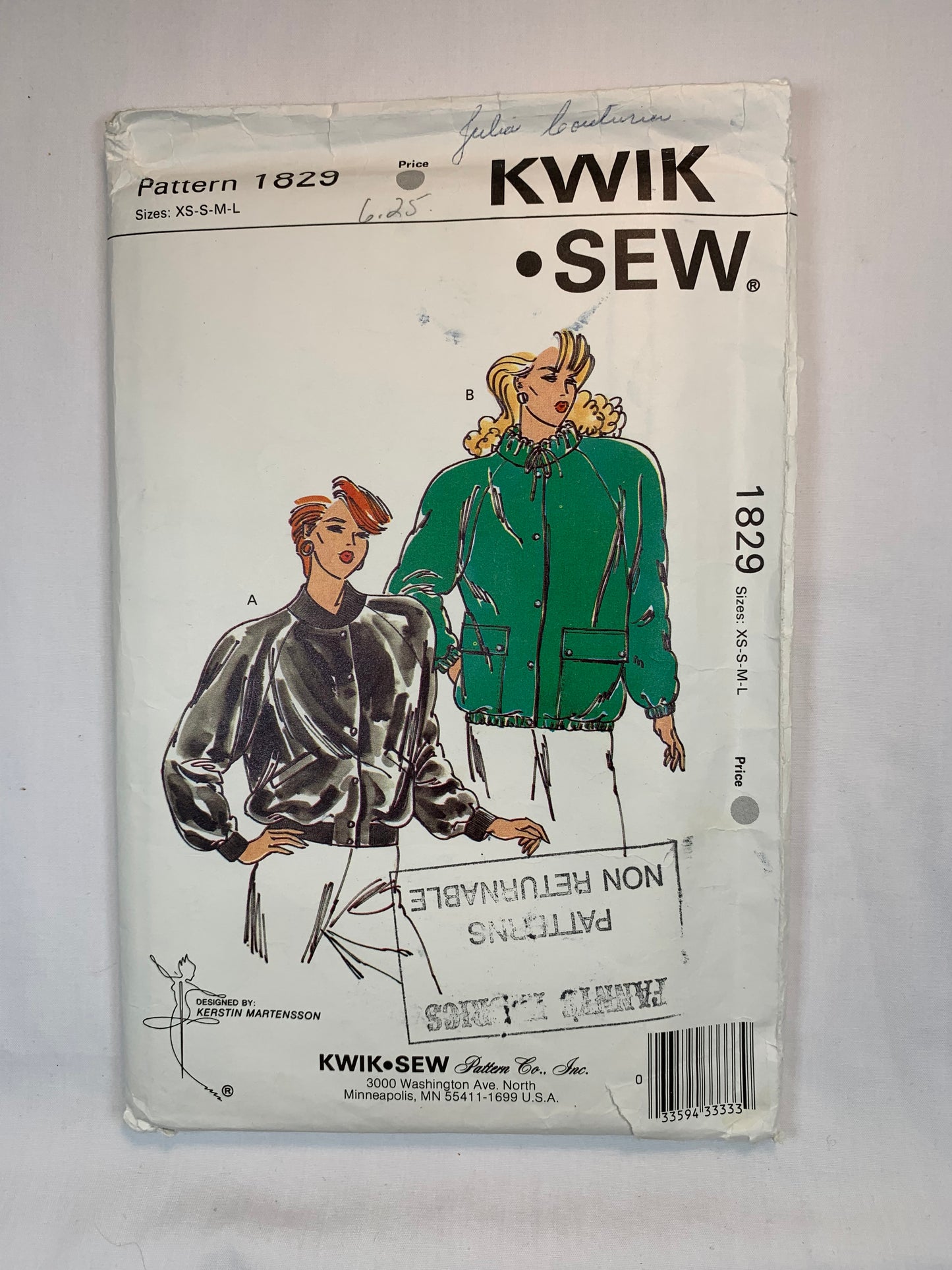 KWIK 1829 Misses' Jacket, Size XS-L, Uncut, Vintage 1988