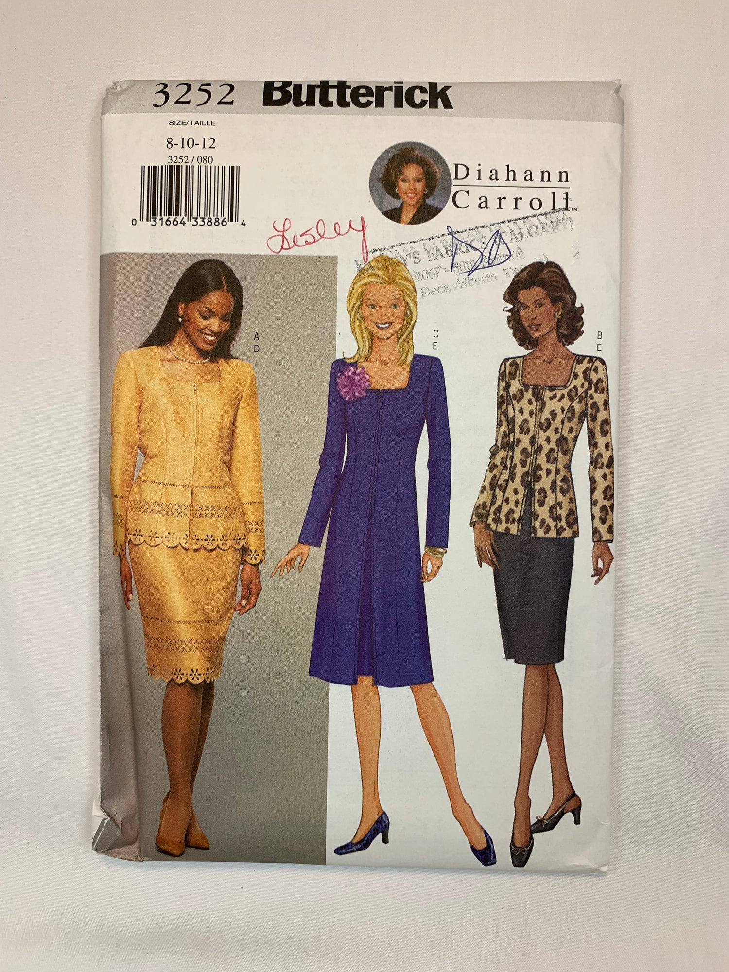 Butterick Sewing Pattern 3252 Misses'/Misses' Petite Dress, Skirt, Top, Zipper Front, Long Sleeves, Princess Seams, Size 8-12, Uncut, 2001