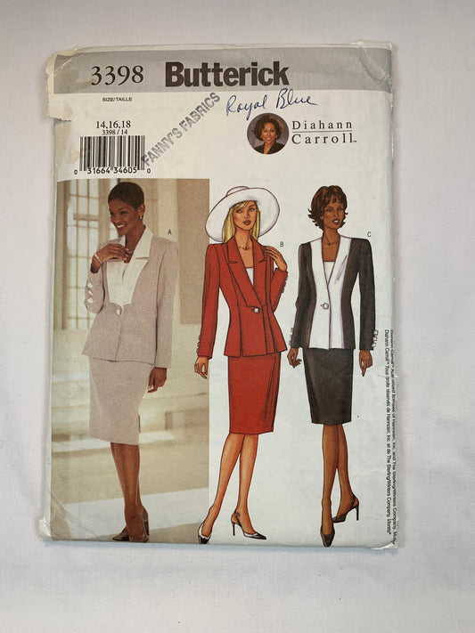 Butterick Sewing Pattern Diahann Carroll 3398 Misses'Misses' Petite Jacket, Dress, Skirt, Top, Size 14-18, Cut, 2002