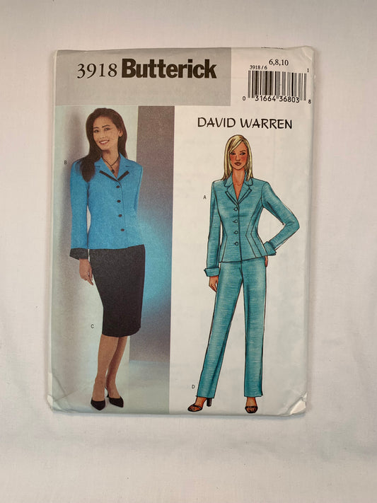 Butterick Sewing Pattern 3918 Misses'/Misses' Petite Jacket, Skirt, Pants, Fitted, Lined, Collar, Princess seams, Button Front, Size 6-10, Uncut, 2003