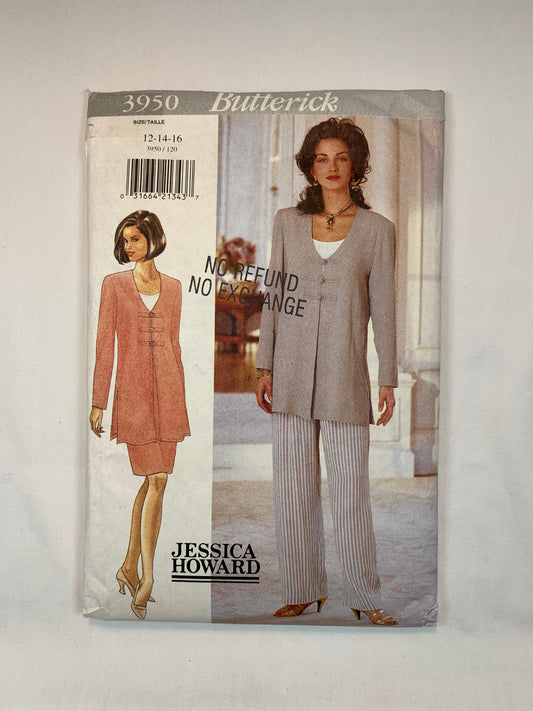 Butterick Sewing Pattern 3950 Misses' Tunic, Top, Skirt, Pants, Loose-Fitting, Button Front, Pullover, Tapered, Size 12-16, Cut, Vintage 1995