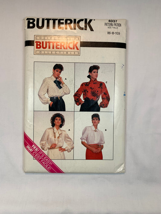 Butterick 4037 Misses' Top, Size 6-10, Cut, Vintage 1986
