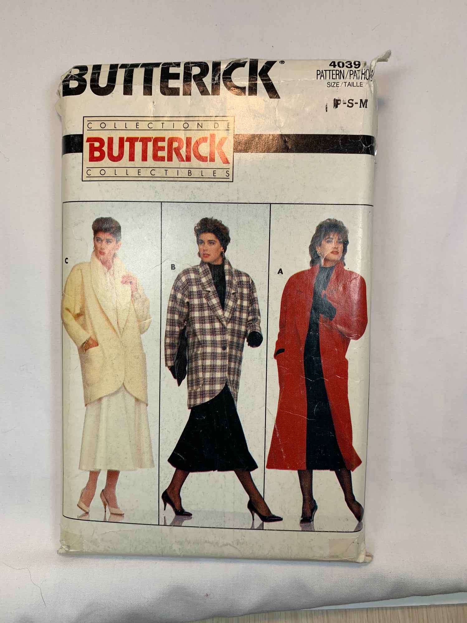 Butterick 4039 Misses' Jacket, Coats, Size 6-14, Cut, Vintage 1986