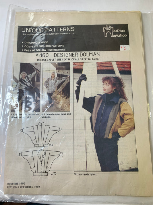 Unique Sewing Patterns Designer Dolman Jacket 460, MacPhee Workshop, 2 Variations, Long Sleeves, Zipper Front, Adult Size XS-XL, Vintage 1992